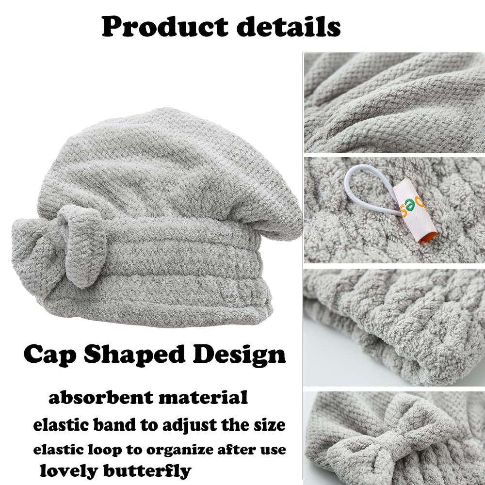 M-bestl Microfiber Hair Towel Wrap to Dry Short Hair Quickly (Pink&Gray)