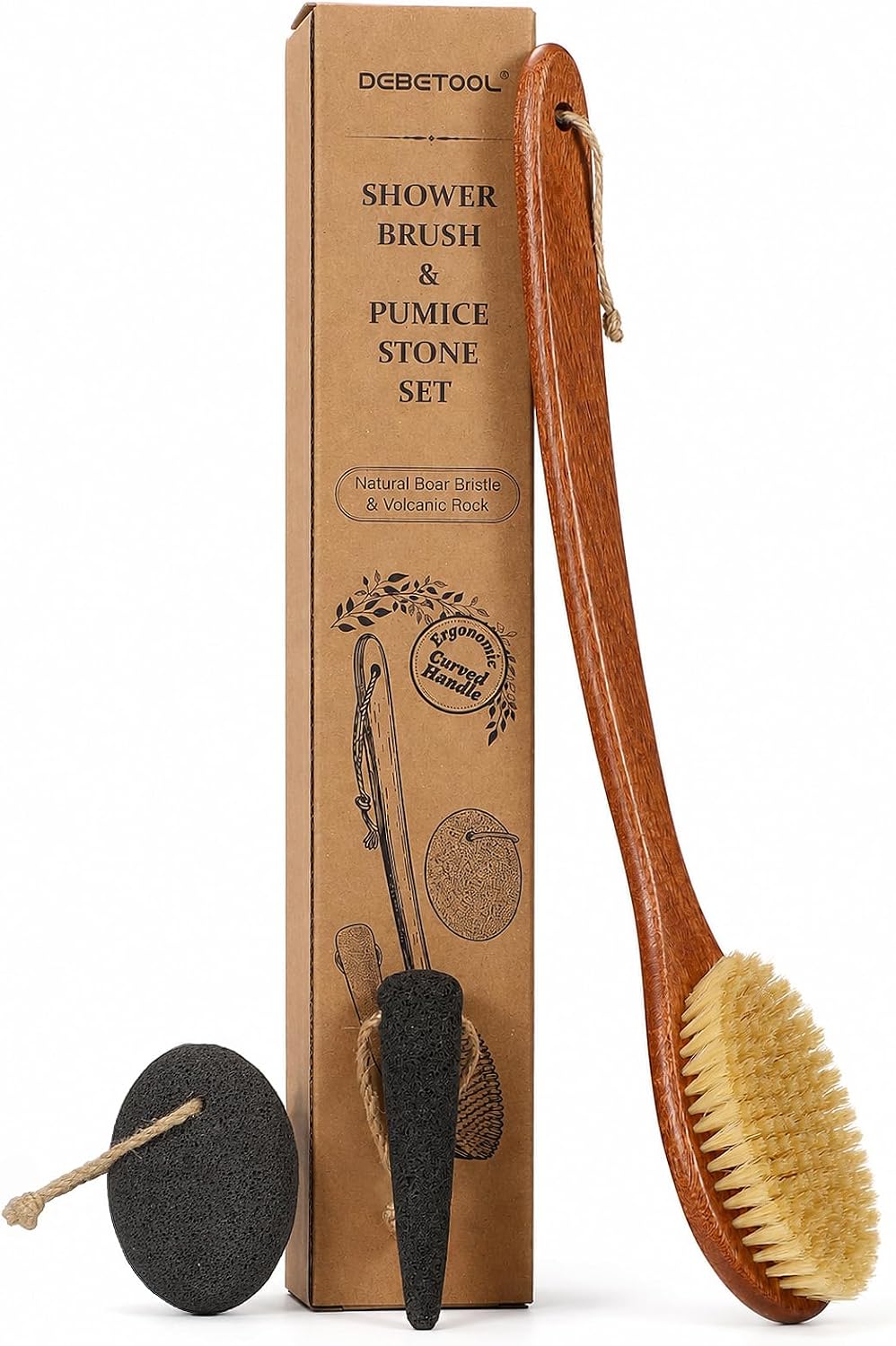 DEBETOOL 17 in Bath Brush Long Handle for Shower - Natural Boar Bristle