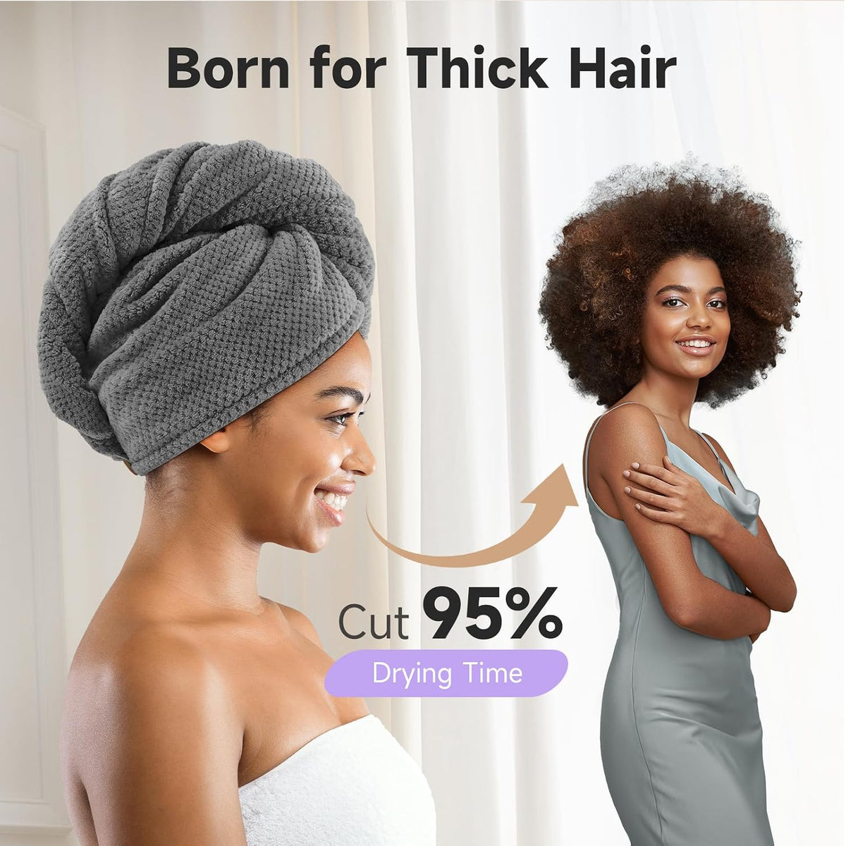 Umisleep 2 Pack Microfiber Hair Towel Wrap for Women Kids, 400 GSM Thicker