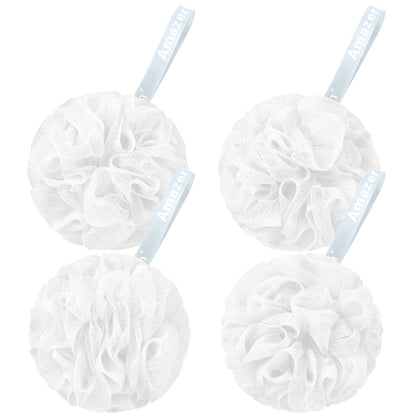 AmazerBath Loofah Sponge 60g/Piece, Exfoliating Bath Sponge Body Scrubber - Loofa Set of 4 Flower Color (Green-Purple)