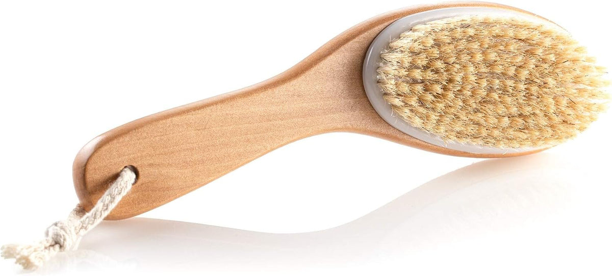 100% Natural Boar Bristle Body Brush with Contoured Wooden Handle by TOUCH ME