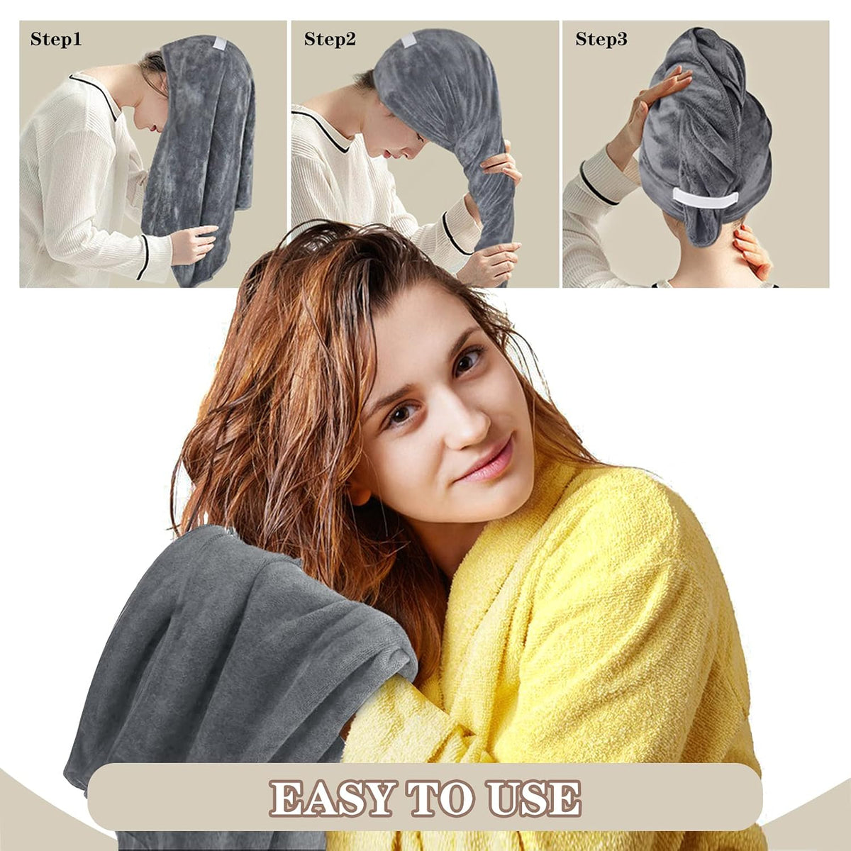 SUNLAND Microfiber Hair Towel 40 X 20 inches 2Pack Grey