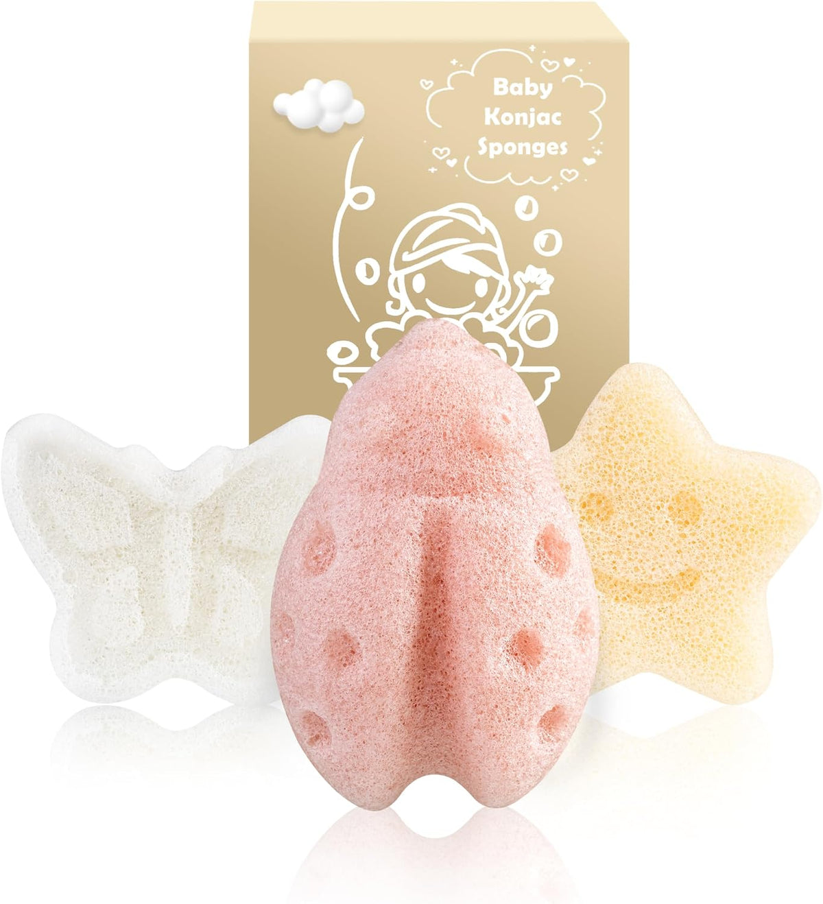 Konjac Baby Sponges, 5Pcs Natural Cute Shapes for Infants