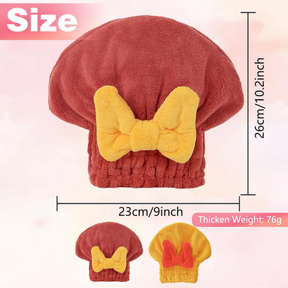 2 Pack Ultra Absorbent Hair Quick Drying Towel for Women, New Microfiber Hair Towel Wrap Dry Turban, Soft Bow Tie Plopping Head Towels Shower Cap for All Hair Style (Yellow and Rad)