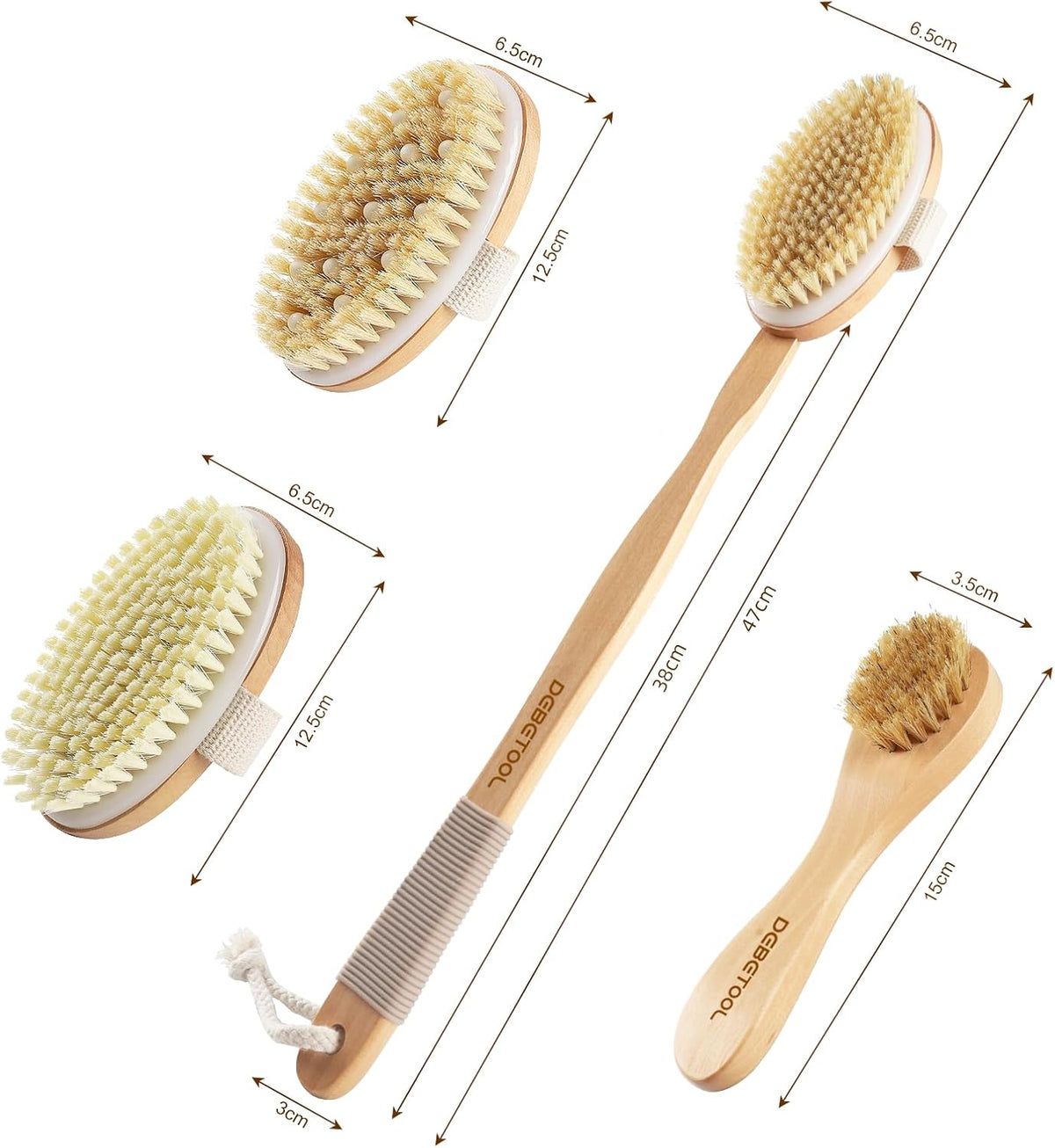 DEBETOOL Dry Brush Set with 3 Detachable Heads, Natural Boar Bristle