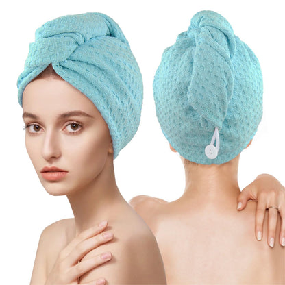 Microfiber Hair Drying Towel with Button 1Pack Khaki Waffle Long Hair Head Wraps Twist Plopping Curly Shower Turban Terry Cloth Fast Absorbent Dry Anti Frizz Hair Wraps for Women Wet Hair