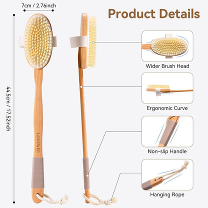 7-in-1 Body Brush Set for Shower & Dry Brushing – Long Handle Back Scrubber, 3 Replaceable Bristle Heads, Silicone Face Cleanser & Loofah – Exfoliating, Smooth Skin & Home Spa Kit