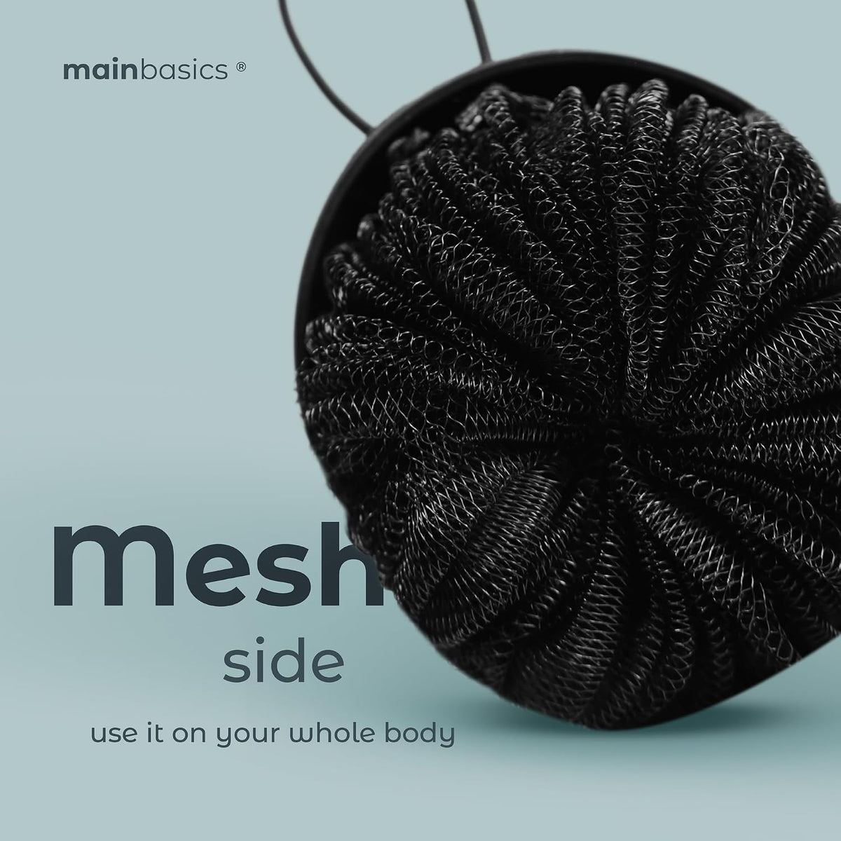 MainBasics Shower Tool Duo 2-in-1 Shower Loofah Sponge, 2 Pack, Black