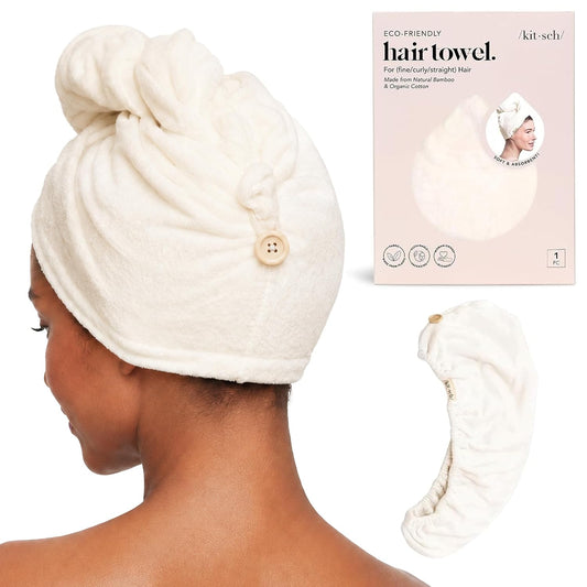 Kitsch Microfiber Hair Towel Wrap for Women - White Ivory