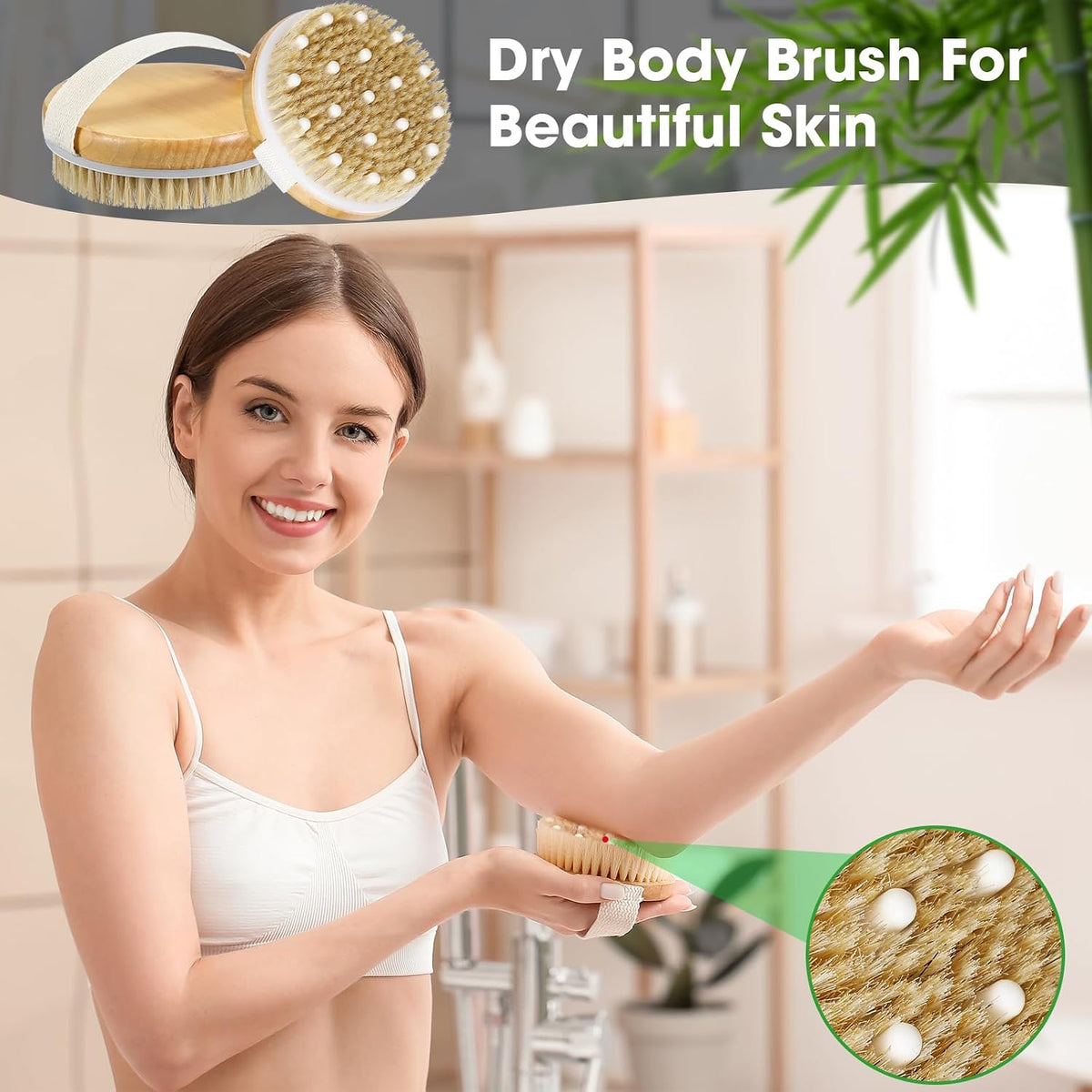 Gejoy 10 Pcs Dry Brushing Body Brush for Lymphatic Drainage Exfoliating Brush with Massage Nodule Dry Skin Body Scrubber Cellulite Shower Circulation Dead Exfoliator (4.3 x 4.3 Inches,Wood Color)