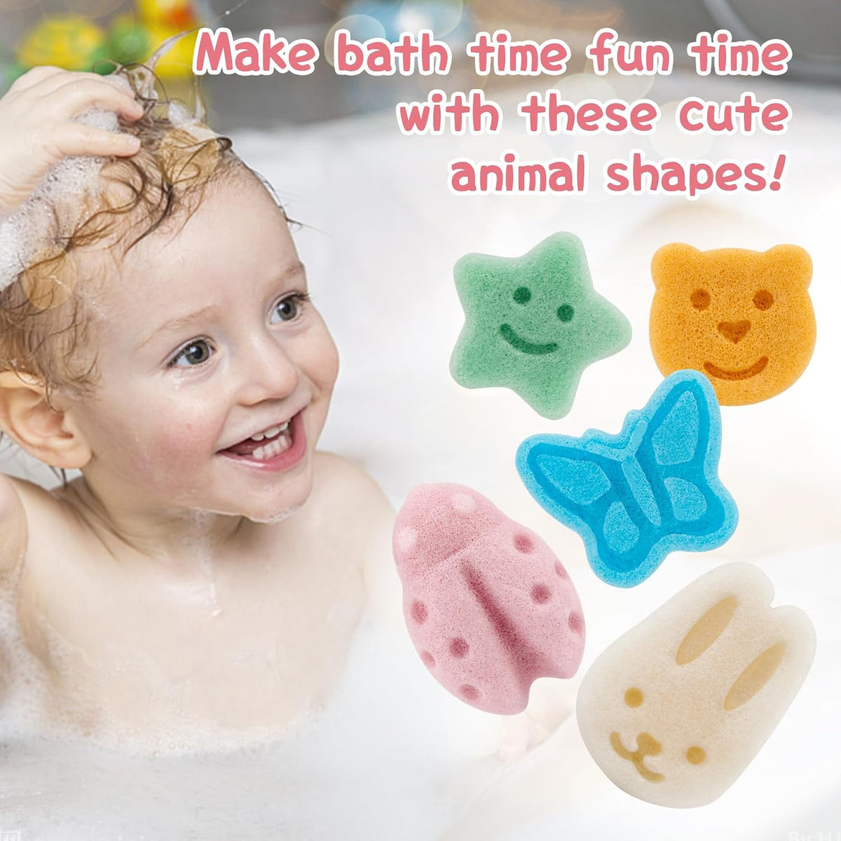 Konjac Baby Bath Sponge Set - Soft Cleansing Facial & Body Sponge for Delicate Skin, Natural Konjac Fiber Bath Sponge for Infants & Sensitive Skin, 5 Pack