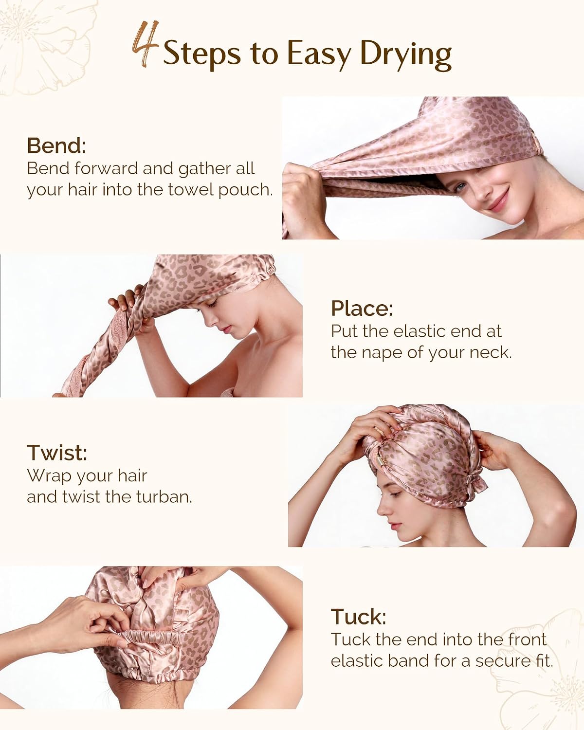 YANIBEST Satin Microfiber Hair Towel Wrap, Fast Drying Turban for Women