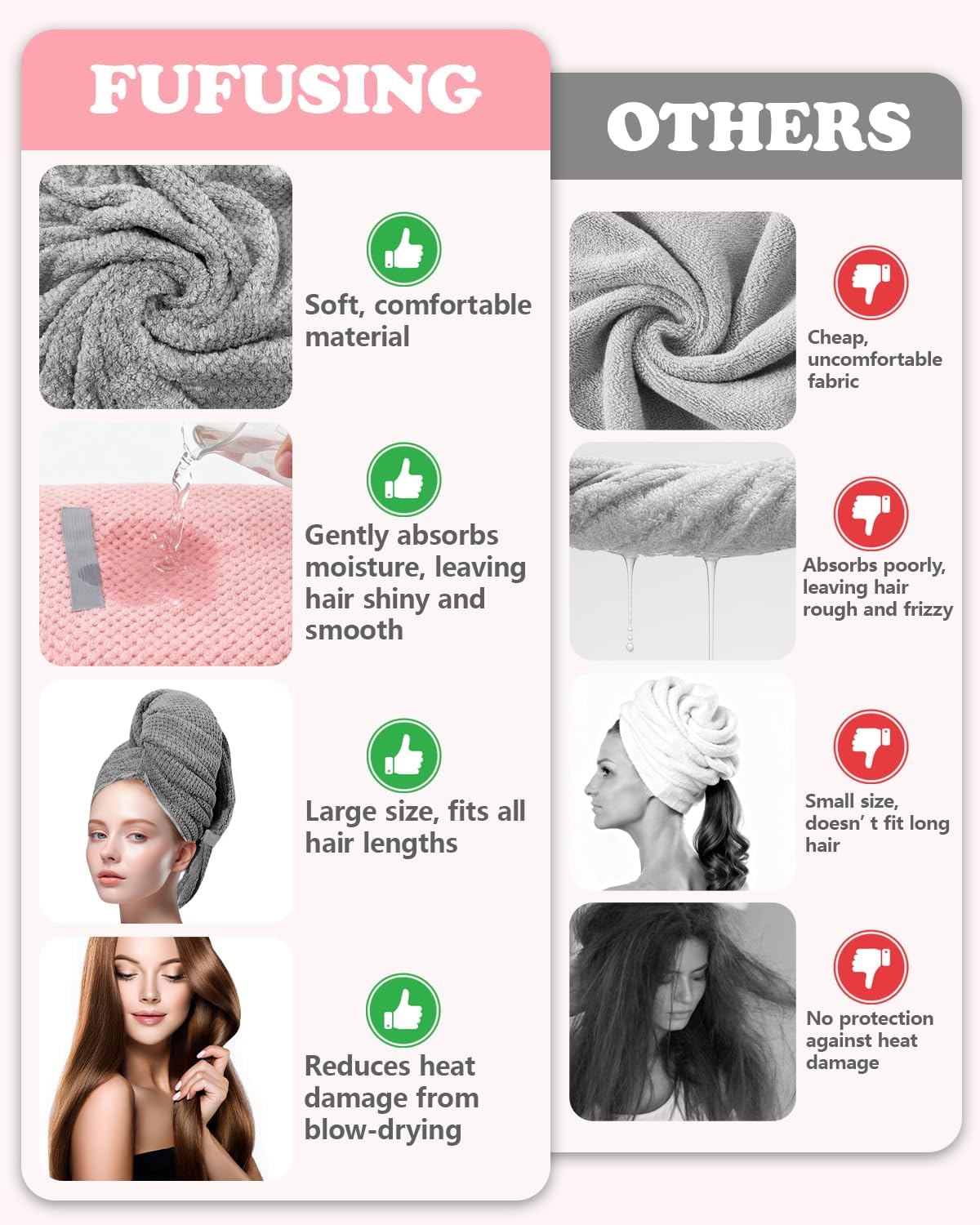 2-Pack Large Microfiber Hair Towel Wraps for Women, Fast Drying