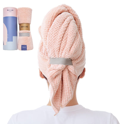 Large Microfiber Hair Towel Wrap for Women, Anti Frizz Hair Drying Towel with Elastic Strap, Fast Dry | Super Absorbent | Quick Dry Hair Turban for Wet, Curly, Long & Thick Hair -Gray