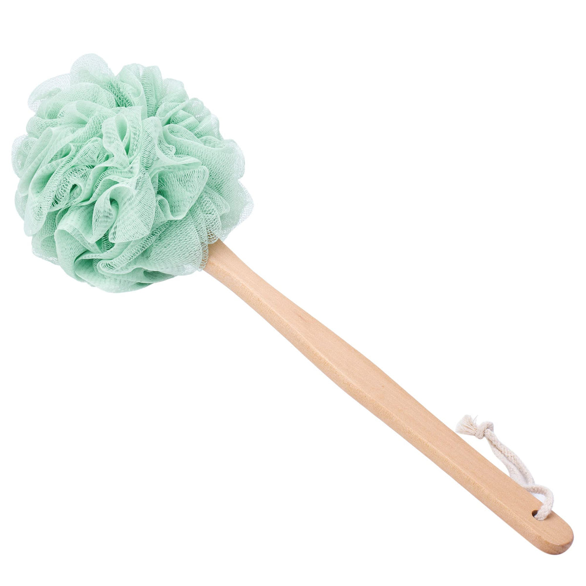 Loofah Back Scrubber for Shower, Wooden Long Handle Bath Sponge Lufa Shower Brush, Soft Nylon Mesh Back Cleaner Washer, Women & Men Exfoliating Luffa Pouf on a Stick for Body (Blue)