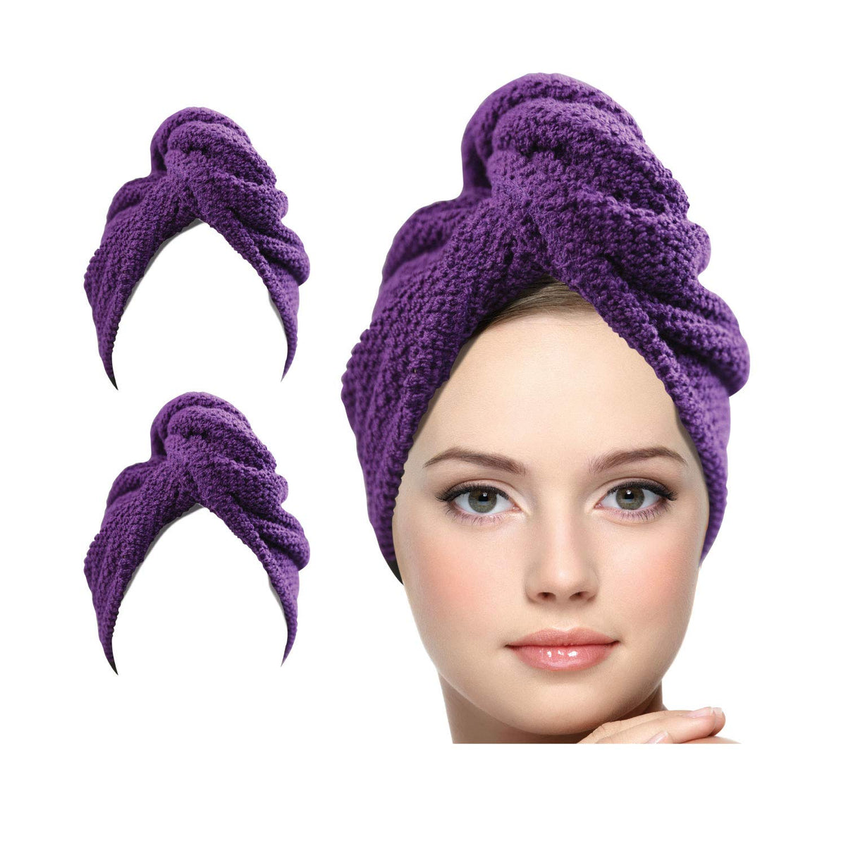 KEEPOZ Hair Towel Wrap Quick Dry 100% Cotton Super Absorbent Turban Head Wrap for Women with Button, Non Microfiber Anti Frizz Hair Products, Hair Cap for Curly, Long & Thick Hair (Red, 1 Pc)