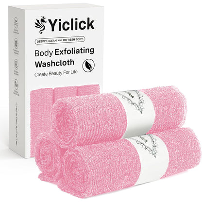 Yiclick Exfoliating Washcloth Towel, Japanese Exfoliating Wash Cloth, Korean Body Scrubber Exfoliator, Back Scrubber Washer for Shower Bath, Body Scrub African Net Sponge Loofah Luffa (Colors)