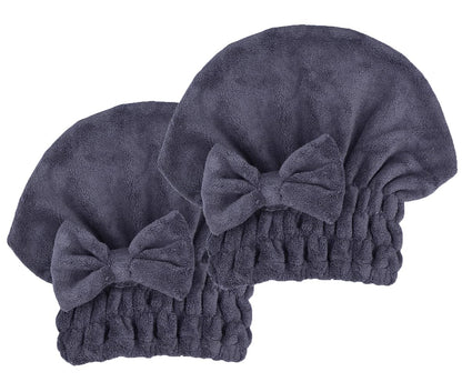 Microfiber Hair Drying Towels Head wrap with Bow-Knot Shower Cap Hair Turban hairWrap Bath Cap for Curly Long & Wet Hair Gift for Women Blackx2