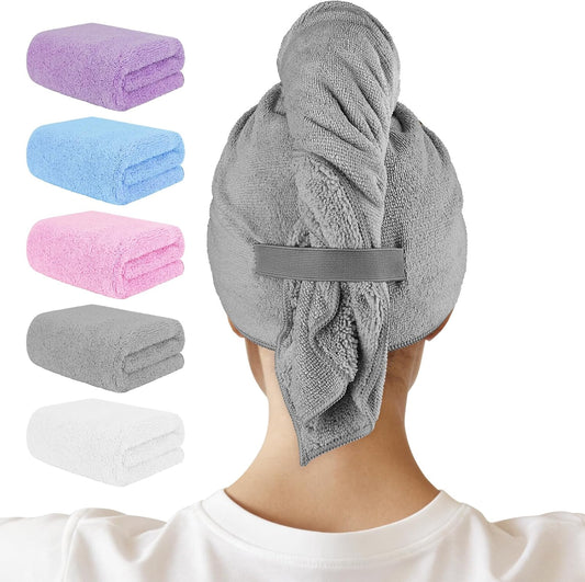 AIDEA Hair Towel Wrap, 5 Pack Absorbent Fast Drying Hair Towels 40"×20"
