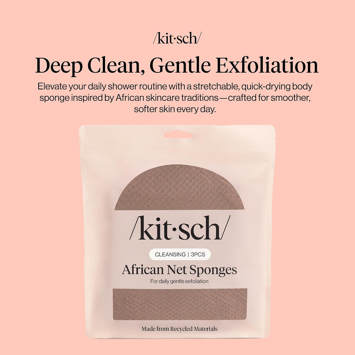 Kitsch African Net Sponge – Exfoliating Body Scrubber – Rosewood, 3 Pcs