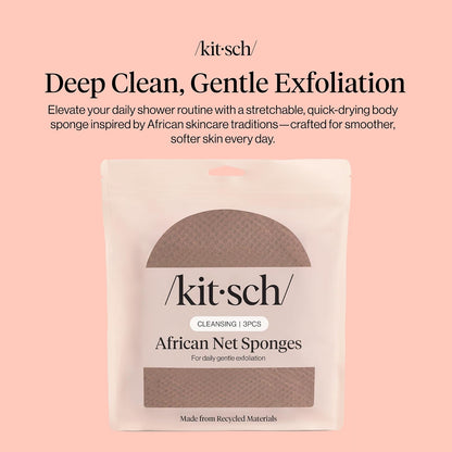 Kitsch African Net Sponge – Exfoliating Body Scrubber – Rosewood, 3 Pcs