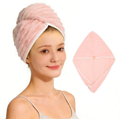 Microfiber Hair Towel Wrap for Women, Soft Lightweight Quick Dry Turban, Drying Hair Towels for Women, Hair Drying Towel with Button for Curly & Long Hair - Pink (Note: This model is ultra-slim.)