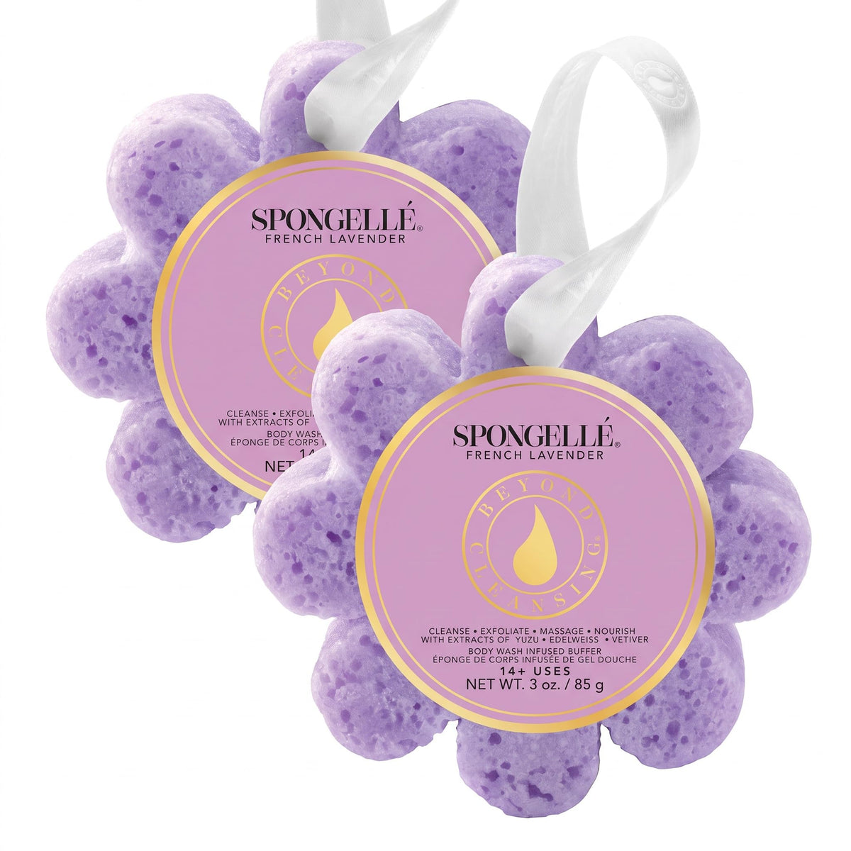 Spongellé French Lavender Wild Flower Bath Sponge | Built-in Body Wash & Body Scrubber, Shower Loofah Sponge for Women | 14+ uses