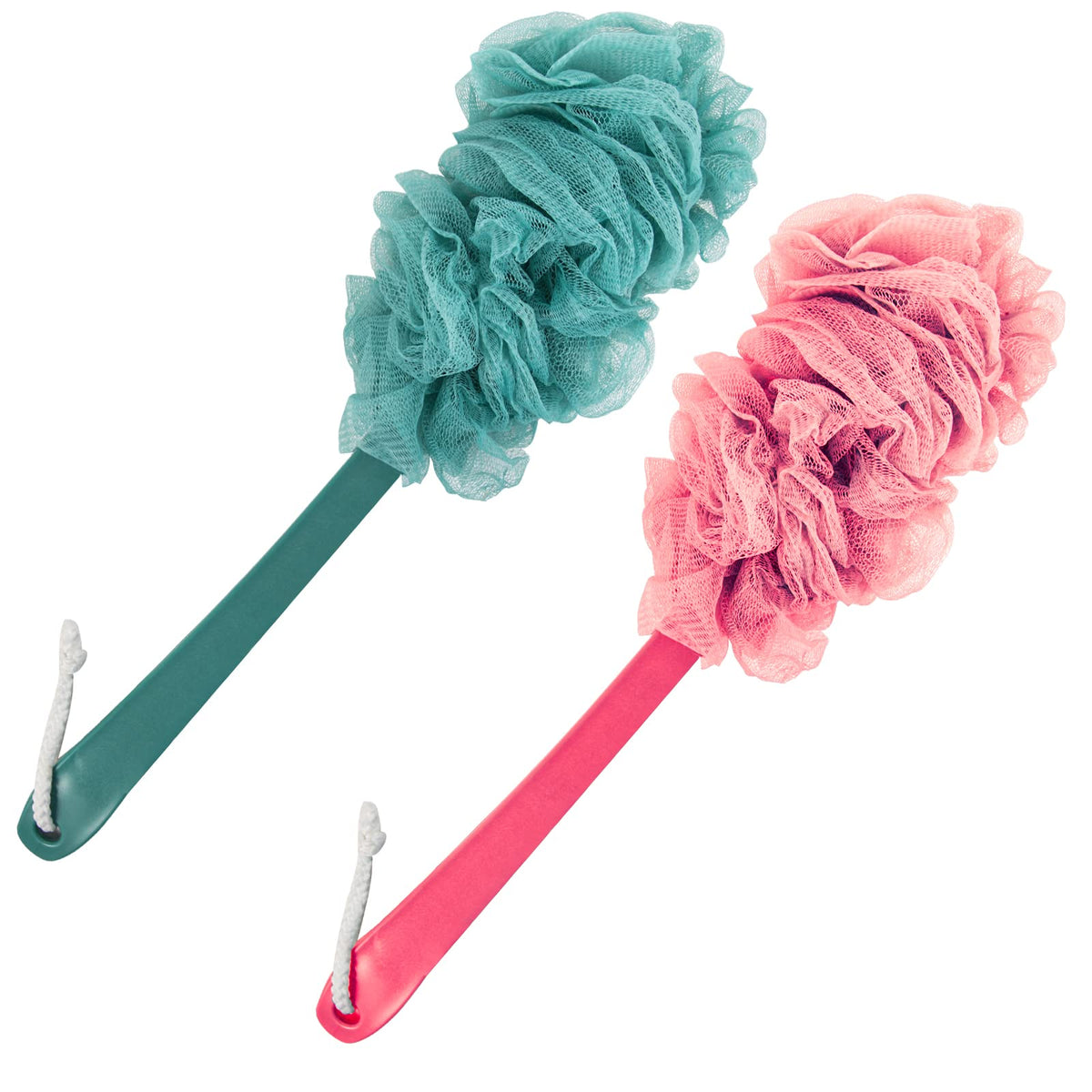 Evmliy Back Scrubber for Shower, Loofah Sponge Brush Exfoliating Body, Long Handle Scrub Brush for Shower with Loofah on a Stick for Back Use, Bathing Accessories Body Brushes (2Pack)