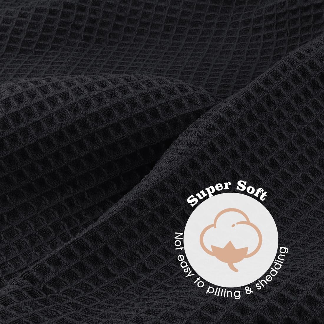 GLIMGLINT 2 Pack Black Microfiber Hair Towel Wrap for Long, Thick, Curly Hair, Super Soft, Fast Drying Waffle Hair Towel Wrap with Elastic Strap 40"X26.5"