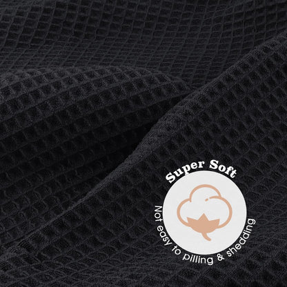 GLIMGLINT 2 Pack Black Microfiber Hair Towel Wrap for Long, Thick, Curly Hair, Super Soft, Fast Drying Waffle Hair Towel Wrap with Elastic Strap 40"X26.5"