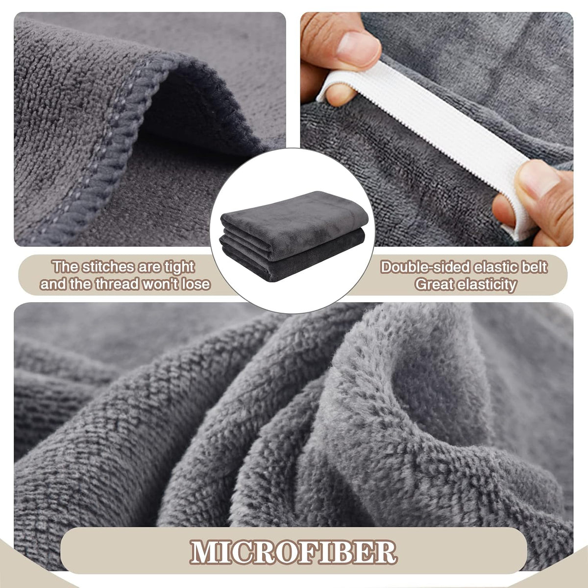 SUNLAND Microfiber Hair Towel 40 X 20 inches 2Pack Grey
