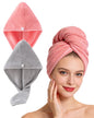 Lumimi Bath Pre Dry Hair Towel with Button, Red Grey, 2 Pack