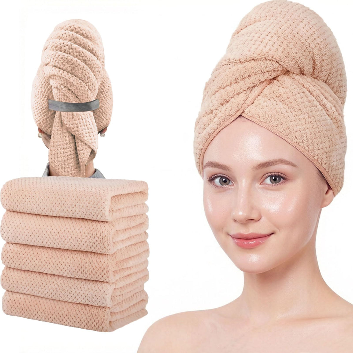 Microfiber Hair Towels, Waffle Hair Towel Set, Super Soft Highly Absorbent, Sturdy Quick Drying Turbans for Long, Thick, Curly Hair (2 Pack, 40" x 20")