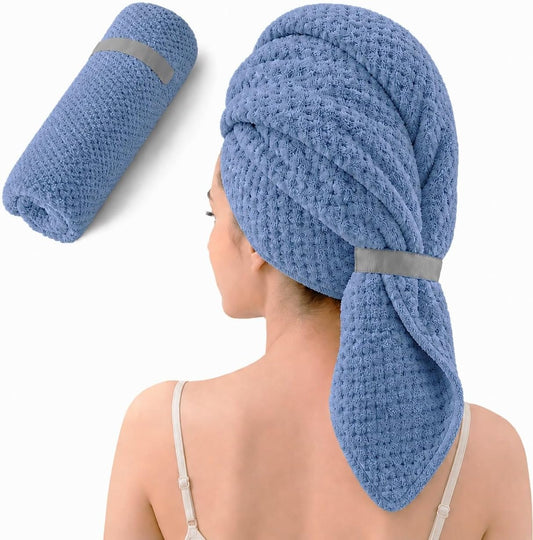 Large Microfiber Hair Wrap Towel for Women, Quick-Dry & Absorbent (Blue)