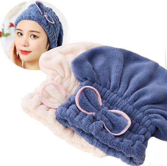 Jseng 2PC Microfiber Hair Drying Caps, Extreme Soft & Ultra Absorbent, Fast Drying Hair Turban Wrap Towels Shower Cap for Women