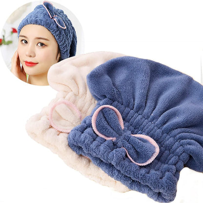 Jseng 2PC Microfiber Hair Drying Caps, Extrame Soft & Ultra Absorbent, Fast Drying Hair Turban Wrap Towels Thick Fluffy Shower Cap for Women