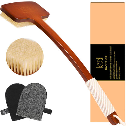 ICANdOIT Stiff Sisal Back Scrubber Shower Brush Set with Face Exfoliator