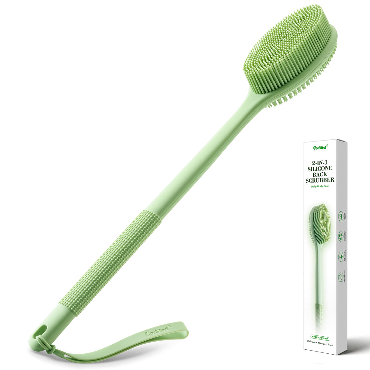CORATED Silicone Back Scrubber for Shower, 2‑in‑1 Body Brush with Handle
