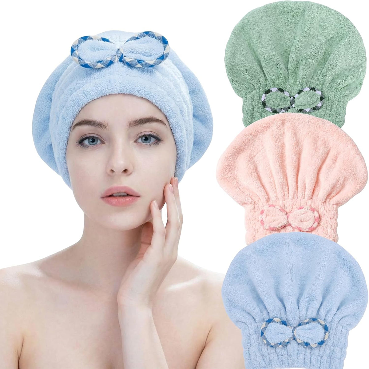 3Pack Microfiber Hair Drying Cap, Quick Dry Fast Drying Hair Caps
