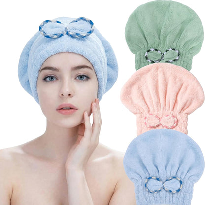 3Pack Microfiber Hair Drying Cap, Quick Dry Fast Drying Hair Caps