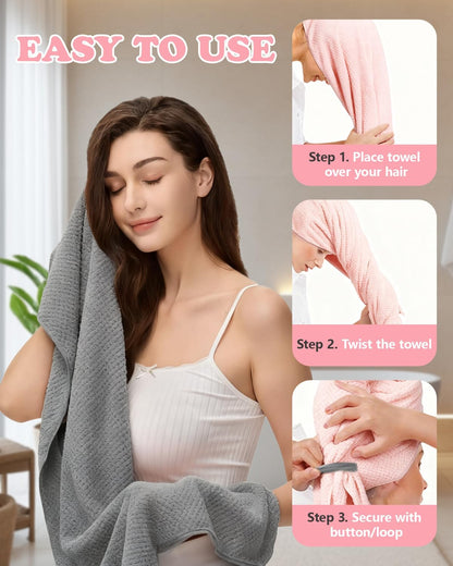 2-Pack Large Microfiber Hair Towel Wraps for Women, Fast Drying