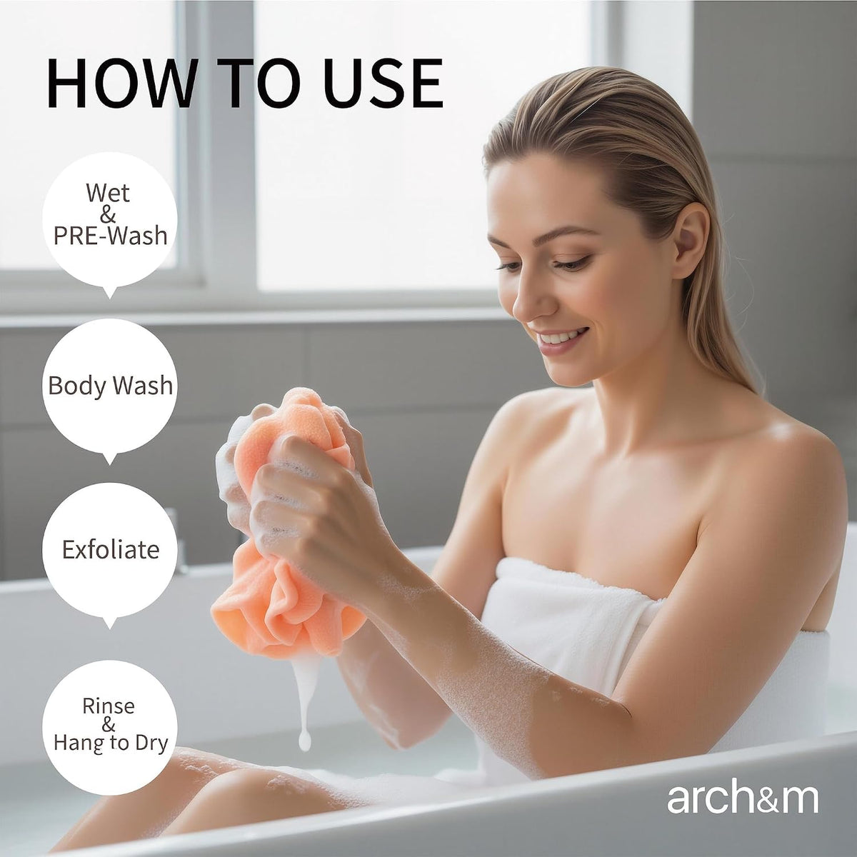 ARCH&M Exfoliating Washcloth & Japanese Shower Towel, 3 Pack, Body Scrubber