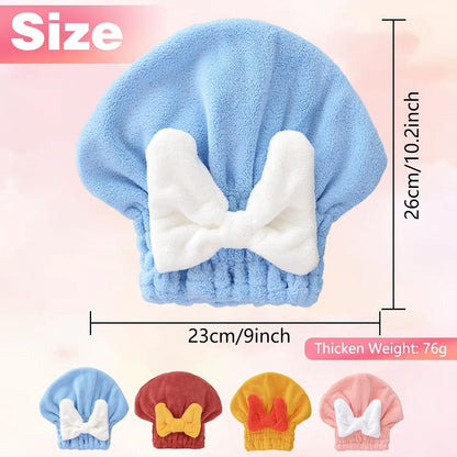 4PCS Super Absorbent Hair Towel Wrap for Wet Hair,Microfiber Hair Drying with Caps Bow Design,2026 New Fast Drying Hair Turban Wrap Towels Shower Cap for Girls and Women(Pink, Blue,Yellow,Red)