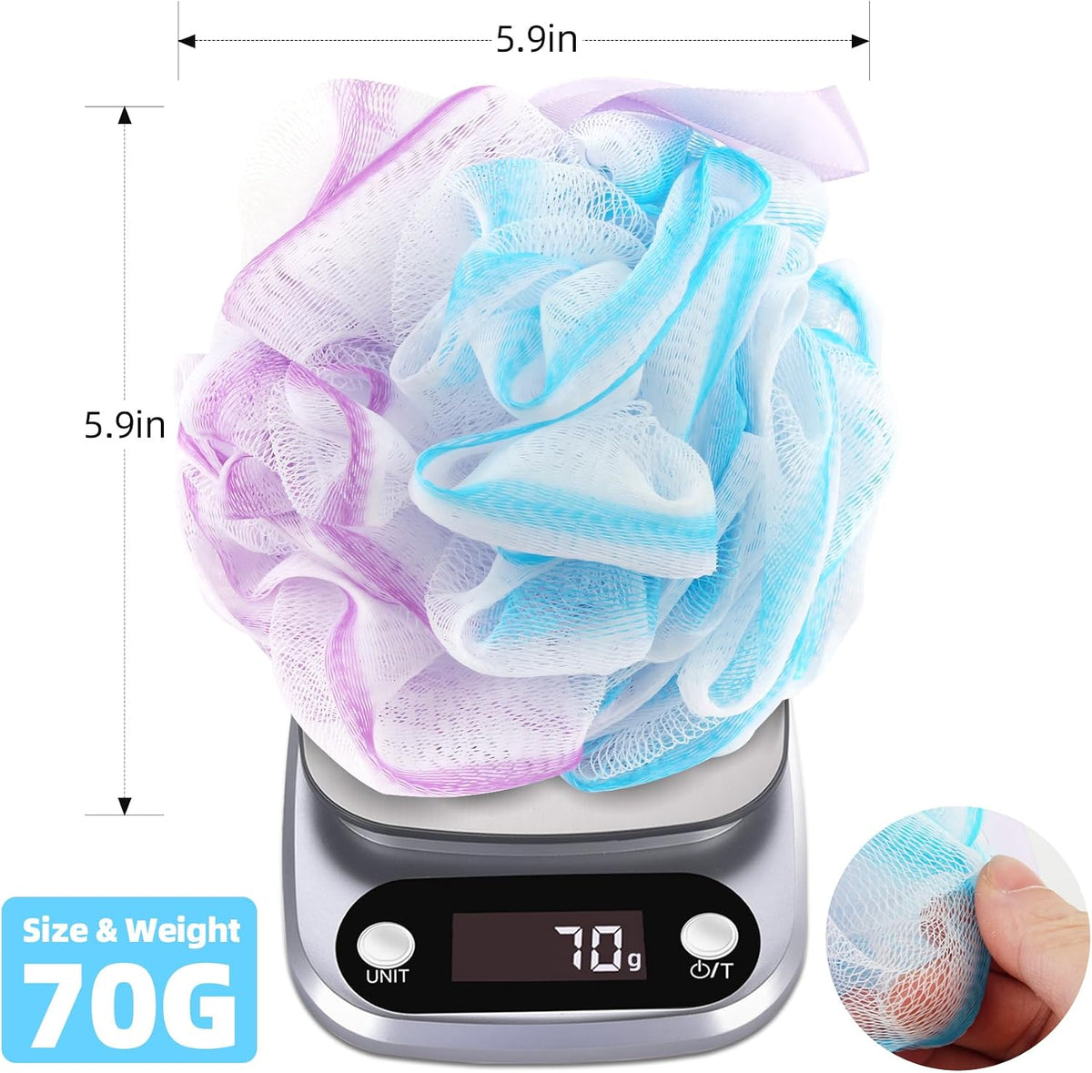 Chuya Bath Loofah Sponges 70 Grams Large Size,4 Pack Shower Sponge