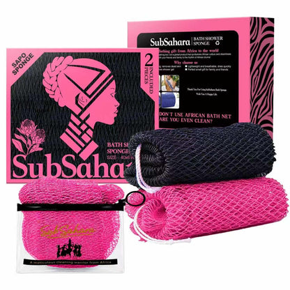 SubSahara African Net Sponge, 2 Pack 45-Inch Exfoliating Bath Scrubber