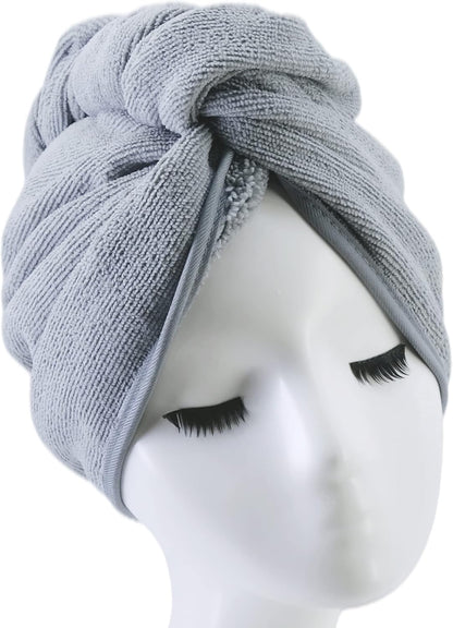 POLYTE Microfiber Hair Turban Wrap Drying Towel (12x28 Large, 2 Light Gray)