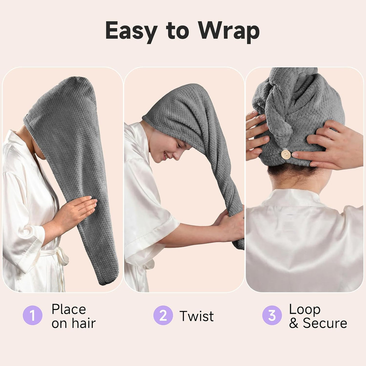 Umisleep 2 Pack Microfiber Hair Towel Wrap for Women Kids, 400 GSM Thicker