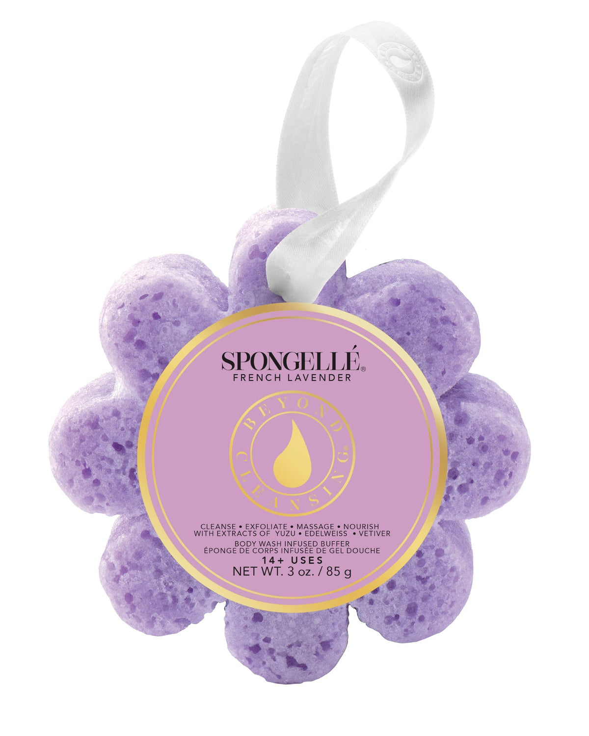 Spongellé French Lavender Wild Flower Bath Sponge | Built-in Body Wash & Body Scrubber, Shower Loofah Sponge for Women | 14+ uses