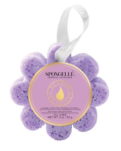 Spongellé French Lavender Wild Flower Bath Sponge | Built-in Body Wash & Body Scrubber, Shower Loofah Sponge for Women | 14+ uses
