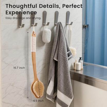 Back Scrubber for Shower，17in Bamboo with Curved Long Handle - Stiff Natural Boar Bristles for Men and Women, Deep Cleansing and Exfoliating, Anti-Slip Grip for Wet or Dry Brushing